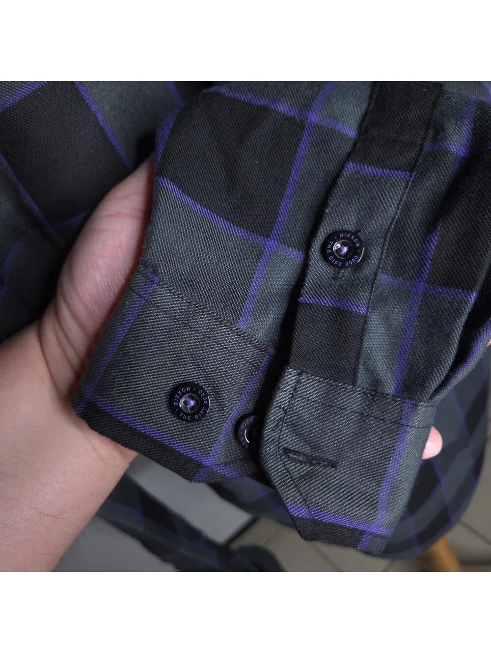 Men’s Dixxon Black Purple The Gift Plaid Button-Up Shirt Sz Large
